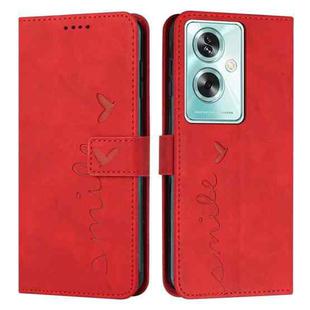 For OPPO A79 5G Skin Feel Heart Embossed Leather Phone Case with Long Lanyard(Red)