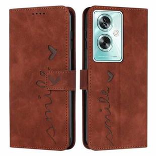 For OPPO A79 5G Skin Feel Heart Embossed Leather Phone Case with Long Lanyard(Brown)