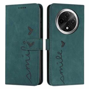For OPPO A3 Pro Skin Feel Heart Embossed Leather Phone Case with Long Lanyard(Green)