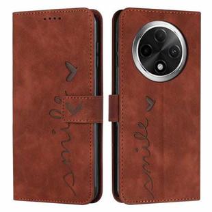For OPPO A3 Pro Skin Feel Heart Embossed Leather Phone Case with Long Lanyard(Brown)