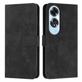 For OPPO A60 4G Skin Feel Heart Embossed Leather Phone Case with Long Lanyard(Black)