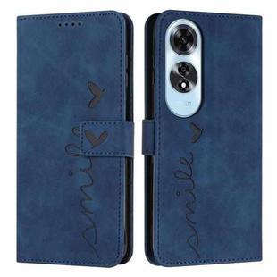 For OPPO A60 4G Skin Feel Heart Embossed Leather Phone Case with Long Lanyard(Blue)