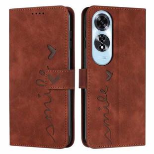 For OPPO A60 4G Skin Feel Heart Embossed Leather Phone Case with Long Lanyard(Brown)