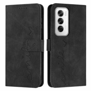 For OPPO Reno12 5G Global Skin Feel Heart Embossed Leather Phone Case with Long Lanyard(Black)