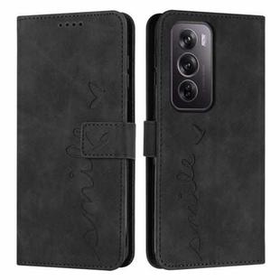 For OPPO Reno12 Pro Global Skin Feel Heart Embossed Leather Phone Case with Long Lanyard(Black)