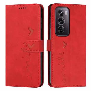 For OPPO Reno12 Pro Global Skin Feel Heart Embossed Leather Phone Case with Long Lanyard(Red)