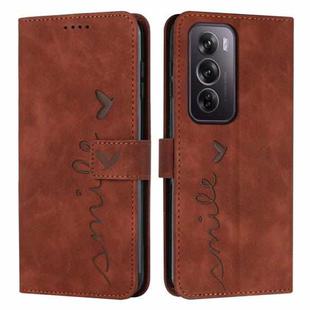 For OPPO Reno12 Pro Global Skin Feel Heart Embossed Leather Phone Case with Long Lanyard(Brown)