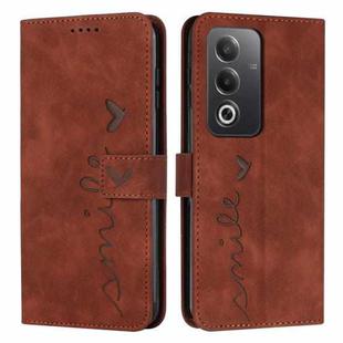 For OPPO A3 Pro Global Skin Feel Heart Embossed Leather Phone Case with Long Lanyard(Brown)