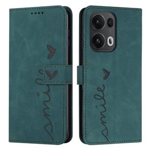 For OPPO Reno13 Pro Global Skin Feel Heart Embossed Leather Phone Case with Long Lanyard(Green)