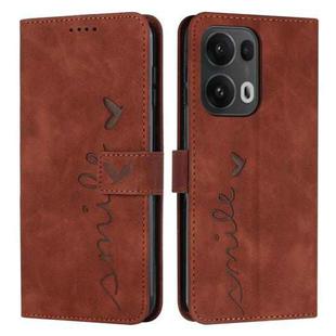 For OPPO Reno13 Pro Global Skin Feel Heart Embossed Leather Phone Case with Long Lanyard(Brown)
