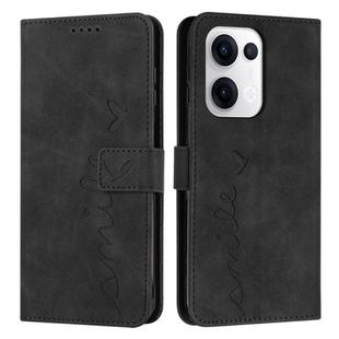 For OPPO Reno13 5G Global Skin Feel Heart Embossed Leather Phone Case with Long Lanyard(Black)