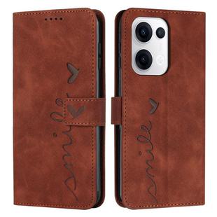 For OPPO Reno13 5G Global Skin Feel Heart Embossed Leather Phone Case with Long Lanyard(Brown)