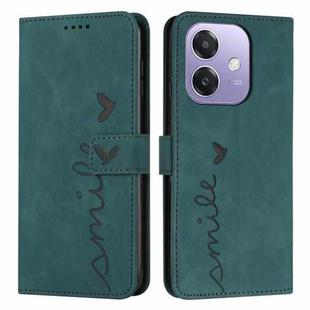 For OPPO A5x 5G Global Skin Feel Heart Embossed Leather Phone Case with Long Lanyard(Green)