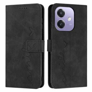 For OPPO A5x 5G Global Skin Feel Heart Embossed Leather Phone Case with Long Lanyard(Black)