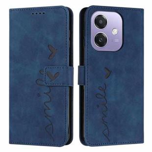 For OPPO A5x 5G Global Skin Feel Heart Embossed Leather Phone Case with Long Lanyard(Blue)