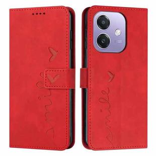 For OPPO A5x 5G Global Skin Feel Heart Embossed Leather Phone Case with Long Lanyard(Red)