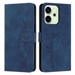 For OPPO Reno14 Global / Reno14 F 5G Skin Feel Heart Embossed Leather Phone Case with Long Lanyard(Blue)