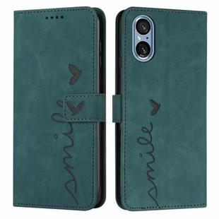 For Sony Xperia 5 V Skin Feel Heart Embossed Leather Phone Case with Long Lanyard(Green)