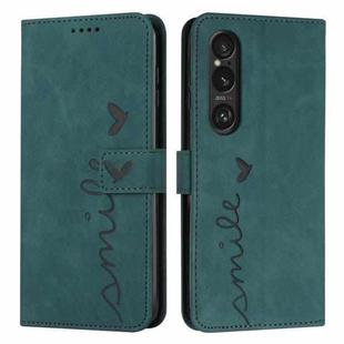 For Sony Xperia 1 VI Skin Feel Heart Embossed Leather Phone Case with Long Lanyard(Green)