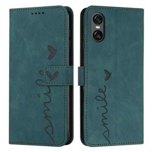 For Sony Xperia 10 VI Skin Feel Heart Embossed Leather Phone Case with Long Lanyard(Green)