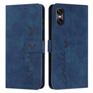 For Sony Xperia 10 VI Skin Feel Heart Embossed Leather Phone Case with Long Lanyard(Blue)