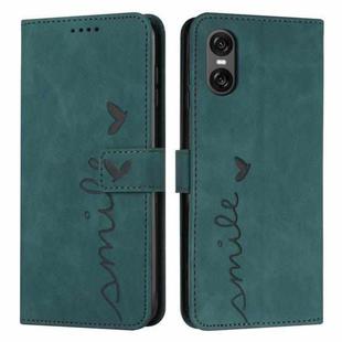 For Sony Xperia 5 VI Skin Feel Heart Embossed Leather Phone Case with Long Lanyard(Green)