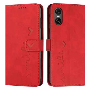 For Sony Xperia 5 VI Skin Feel Heart Embossed Leather Phone Case with Long Lanyard(Red)