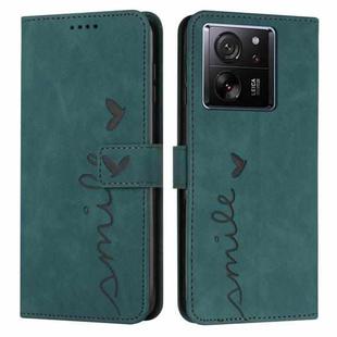 For Xiaomi 13T / Xiaomi 13T Pro Skin Feel Heart Embossed Leather Phone Case with Long Lanyard(Green)