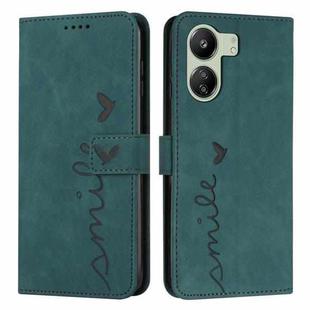 For Xiaomi Redmi 13C Skin Feel Heart Embossed Leather Phone Case with Long Lanyard(Green)