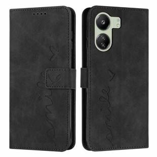 For Xiaomi Redmi 13C Skin Feel Heart Embossed Leather Phone Case with Long Lanyard(Black)