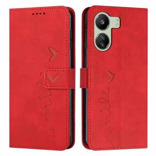 For Xiaomi Redmi 13C Skin Feel Heart Embossed Leather Phone Case with Long Lanyard(Red)