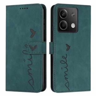 For Xiaomi Redmi Note 13 Skin Feel Heart Embossed Leather Phone Case with Long Lanyard(Green)