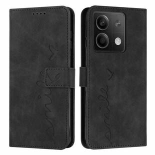 For Xiaomi Redmi Note 13 Skin Feel Heart Embossed Leather Phone Case with Long Lanyard(Black)