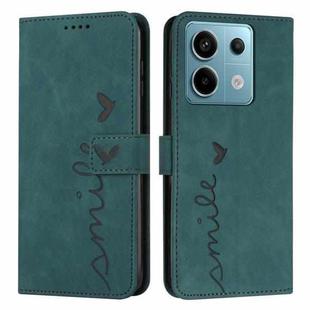 For Xiaomi Redmi Note 13 Pro Skin Feel Heart Embossed Leather Phone Case with Long Lanyard(Green)