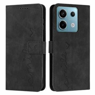 For Xiaomi Redmi Note 13 Pro Skin Feel Heart Embossed Leather Phone Case with Long Lanyard(Black)
