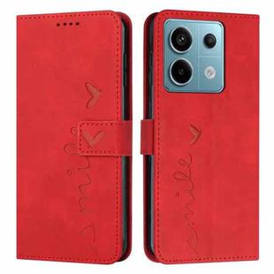 For Xiaomi Redmi Note 13 Pro Skin Feel Heart Embossed Leather Phone Case with Long Lanyard(Red)