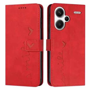 For Xiaomi Redmi Note 13 Pro+ Skin Feel Heart Embossed Leather Phone Case with Long Lanyard(Red)