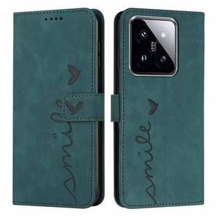 For Xiaomi 14 Skin Feel Heart Embossed Leather Phone Case with Long Lanyard(Green)