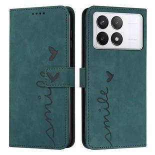 For Xiaomi Redmi K70 / K70 Pro Skin Feel Heart Embossed Leather Phone Case with Long Lanyard(Green)