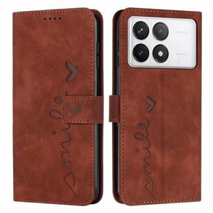 For Xiaomi Redmi K70 / K70 Pro Skin Feel Heart Embossed Leather Phone Case with Long Lanyard(Brown)