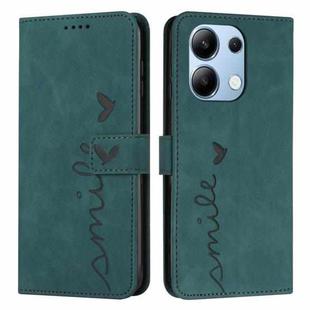 For Xiaomi Redmi Note 13 4G Global Skin Feel Heart Embossed Leather Phone Case with Long Lanyard(Green)