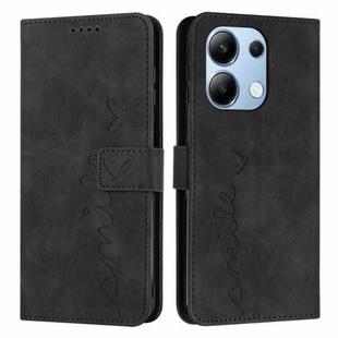 For Xiaomi Redmi Note 13 4G Global Skin Feel Heart Embossed Leather Phone Case with Long Lanyard(Black)