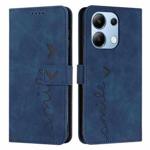 For Xiaomi Redmi Note 13 4G Global Skin Feel Heart Embossed Leather Phone Case with Long Lanyard(Blue)