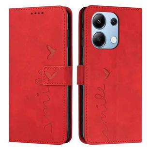 For Xiaomi Redmi Note 13 4G Global Skin Feel Heart Embossed Leather Phone Case with Long Lanyard(Red)