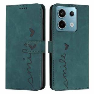 For Xiaomi Redmi Note 13 Pro 4G Global Skin Feel Heart Embossed Leather Phone Case with Long Lanyard(Green)