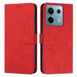 For Xiaomi Redmi Note 13 Pro 4G Global Skin Feel Heart Embossed Leather Phone Case with Long Lanyard(Red)