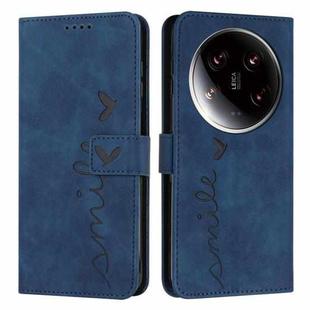 For Xiaomi 14 Ultra Skin Feel Heart Embossed Leather Phone Case with Long Lanyard(Blue)