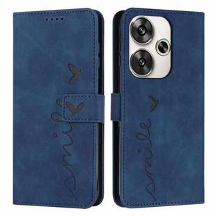 For Xiaomi Redmi Turbo 3 Skin Feel Heart Embossed Leather Phone Case with Long Lanyard(Blue)