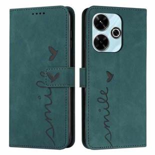 For Xiaomi Redmi 13 4G Skin Feel Heart Embossed Leather Phone Case with Long Lanyard(Green)