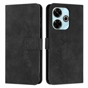 For Xiaomi Redmi 13 4G Skin Feel Heart Embossed Leather Phone Case with Long Lanyard(Black)